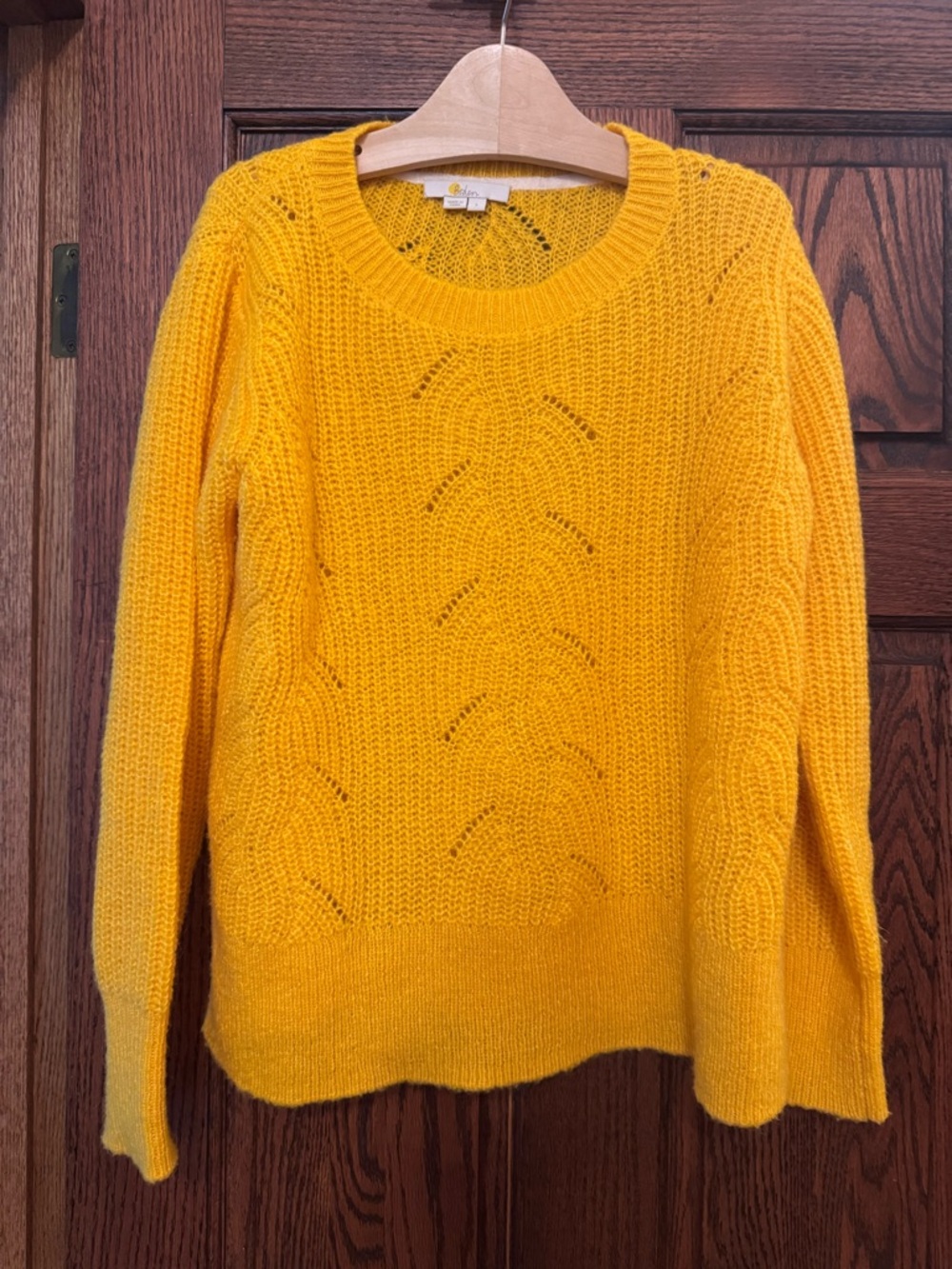 Boden Yellow Crewneck Sweater with Openwork Stitching